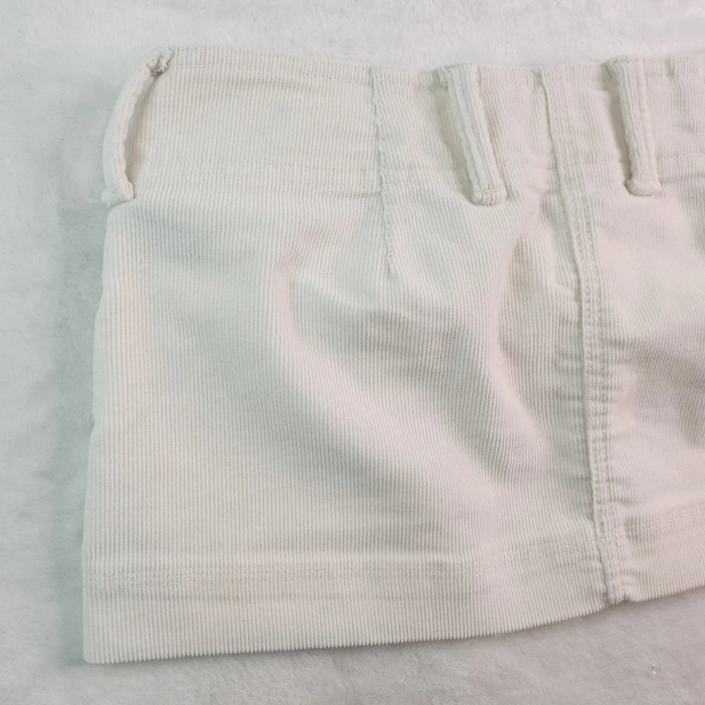 Vintage Y2K Hollister Cream Corduroy Micro Mini Skirt Size 0 W29 Ultra Low Rise